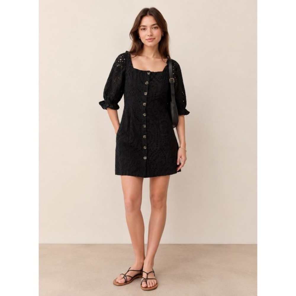 2/$30 NWT Lucy Paris Mini Dress XS Black Eyelet Milkmaid Parisian Summer